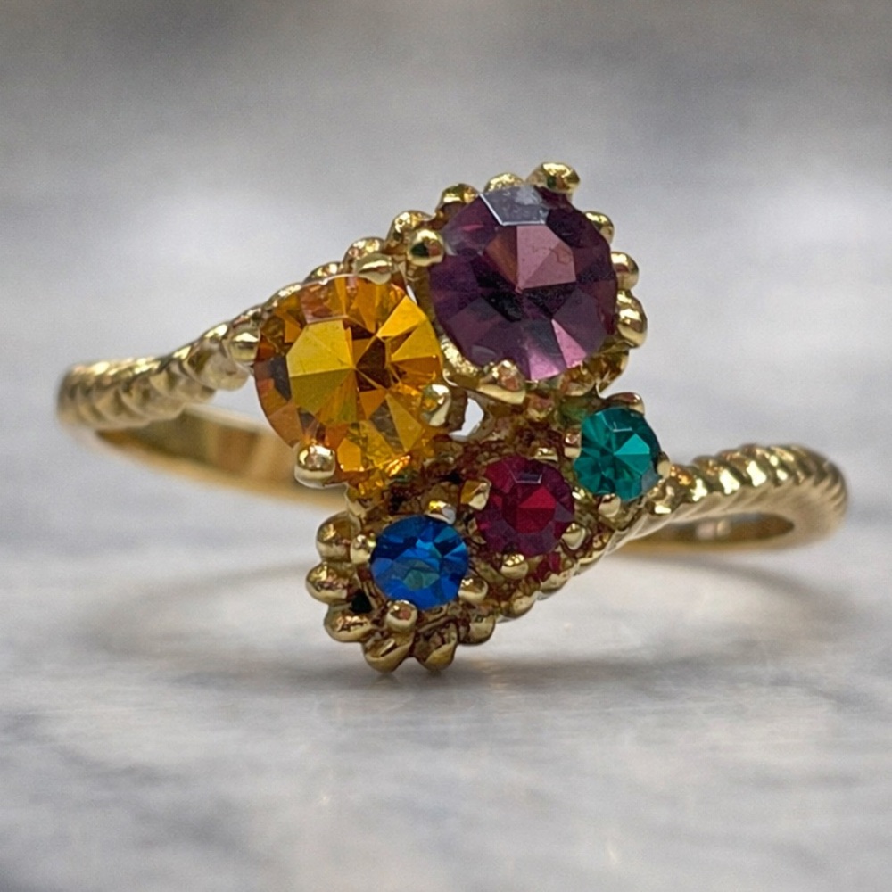 Vintage Gold Plated Multi-Color Birthstone Ring | Unique Statement | Size 5.75
